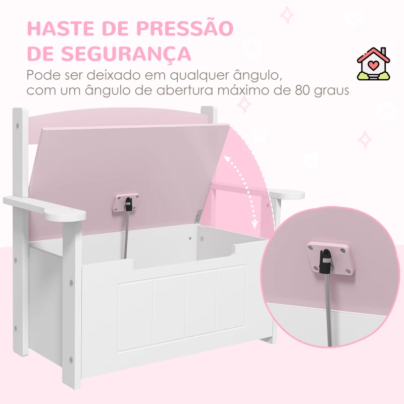 AIYAPLAY Baú de Brinquedos Infantil Banco de Armazenamento para Crianças com Encosto e Tampa Amortecida 68,5x34x58 cm Rosa e Branco