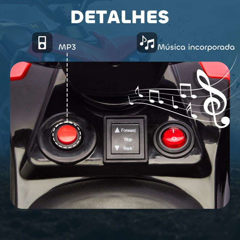 AIYAPLAY Quadriciclo Elétrico para Crianças 6 V Quadriciclo para Crianças com Velocidade até 3 km/h Faróis e Música 70x42x45 cm Vermelho