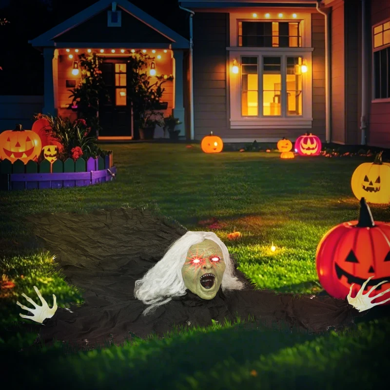 Outsunny 183cm Halloween Dekoration Halloween Zombie-Alte mit LED-Lichter, Soundfunktion, für Party(m-8)