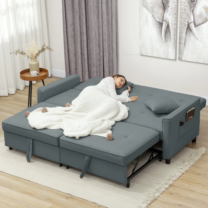 HOMCOM Sofá cama, sofá de 3 plazas ajustable con función cama, sofá cama con cama extraíble, cojines, Gris