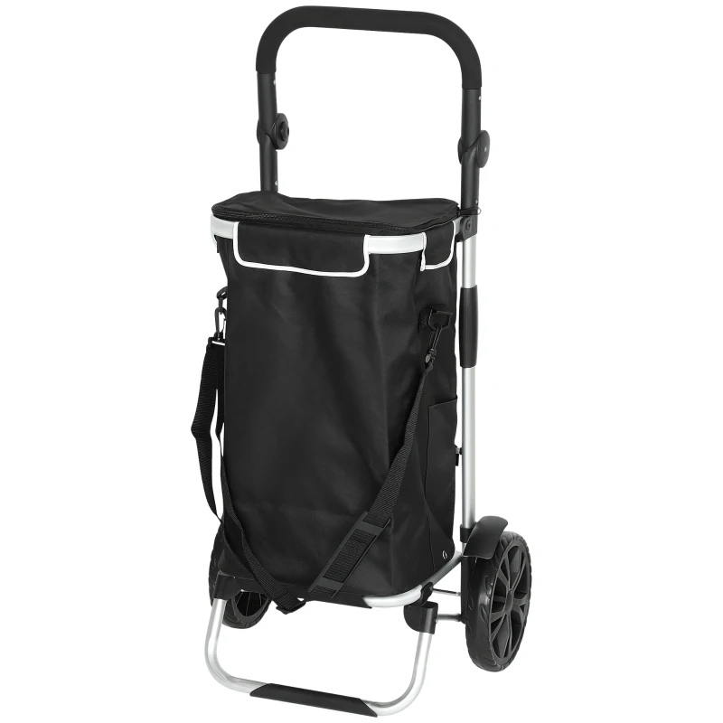 HOMCOM Chariot de courses pliable 40 L caddie de courses portable à roulettes avec poignée télescopique, 45,5x35,5x97cm, noir