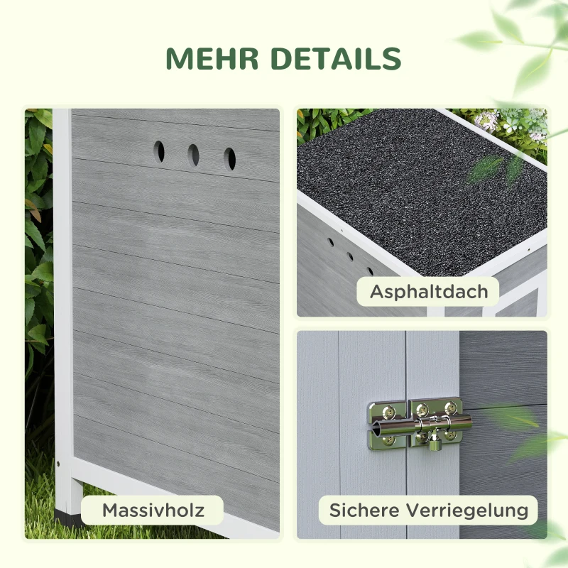 PawHut Eendenstal, eendenhuis met zijdeur, ventilatiegaten, kippenhok van vurenhout, ganzenstal, kippenhok met waterdicht asfaltdak, 63 x 82 x 76 cm, Lichtgrijs(m-8)