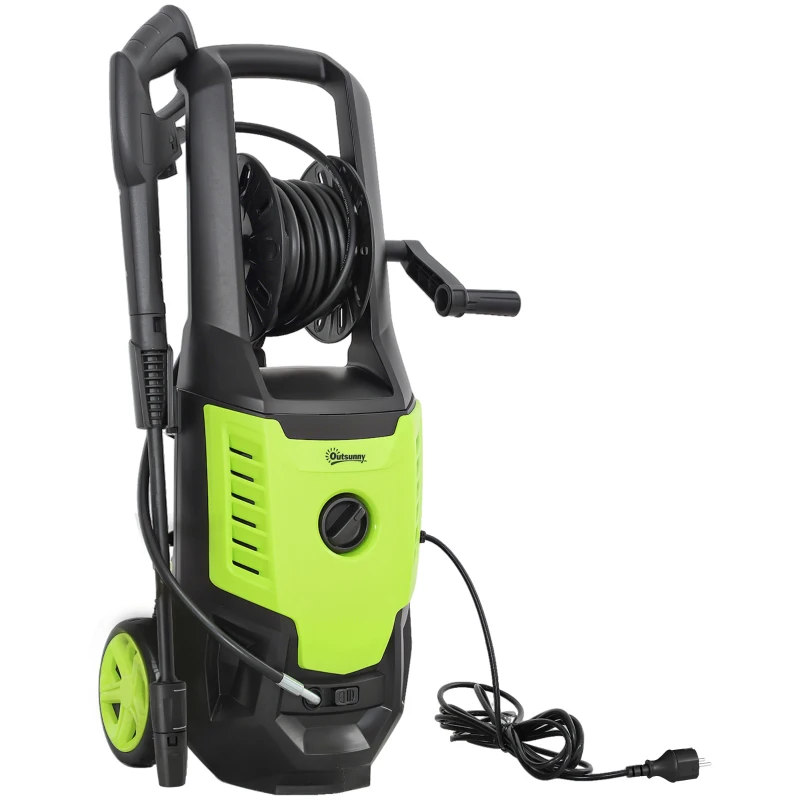 Outsunny Hidrolimpiadora de Alta Presión 2200W con Accesorios Ángulo Ajustable y Parada Automática 32x32x80 cm Verde y Negro