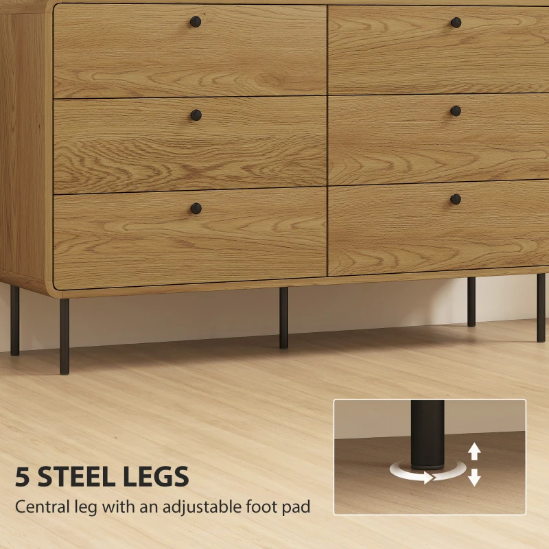 HOMCOM Chest of Drawers, 6 Drawer Dresser - Oak