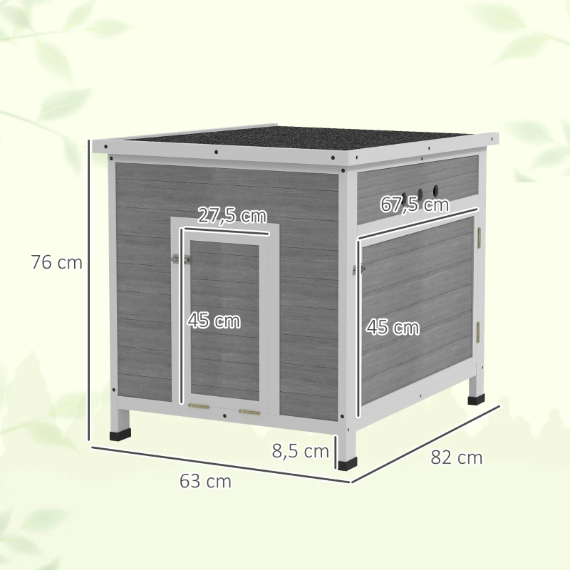 PawHut Eendenstal, eendenhuis met zijdeur, ventilatiegaten, kippenhok van vurenhout, ganzenstal, kippenhok met waterdicht asfaltdak, 63 x 82 x 76 cm, Lichtgrijs(m-3)