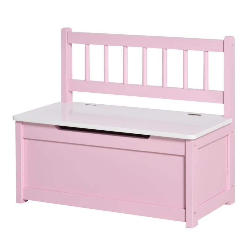 HOMCOM Coffre à jouet enfant banc de rangement enfant couvercle rabattable et charnières de sécurité 60 x 30 x 50 cm rose
