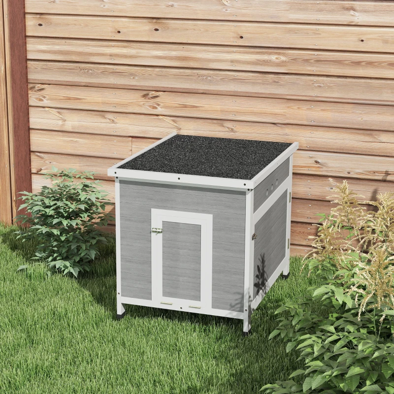 PawHut Eendenstal, eendenhuis met zijdeur, ventilatiegaten, kippenhok van vurenhout, ganzenstal, kippenhok met waterdicht asfaltdak, 63 x 82 x 76 cm, Lichtgrijs(m-9)