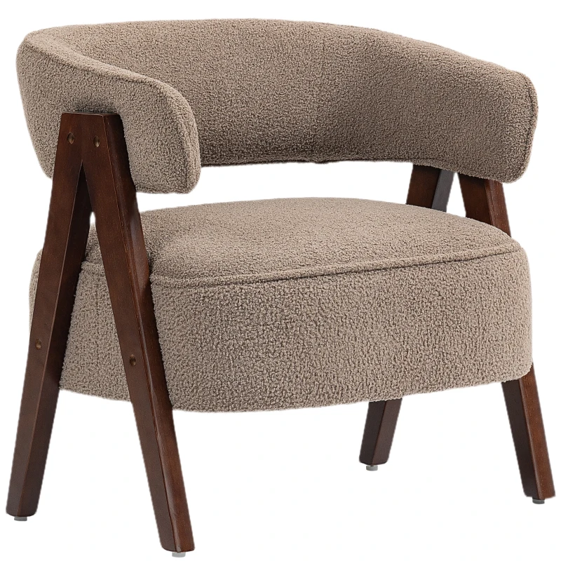 HOMCOM Butaca de Salón Tapizada en Borreguito Acolchada Gruesa Patas de Madera Respaldo Curvado 70x64x71 cm Marrón Claro