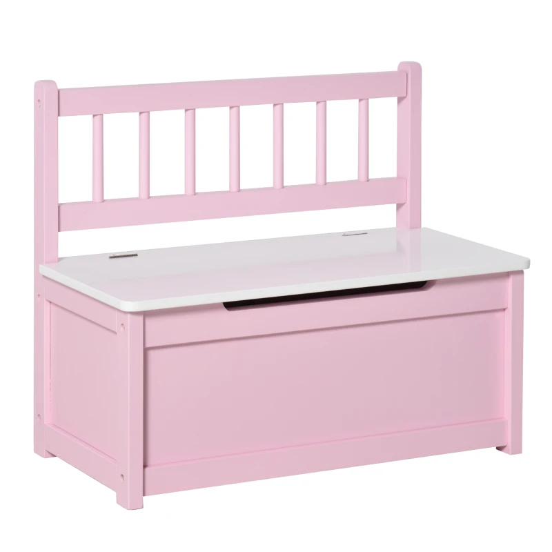 HOMCOM Spielzeugtruhe Kinder Aufbewahrungsbank klappbarer Deckel mit Sicherheitscharniere 60 x 30 x 50 cm rosa