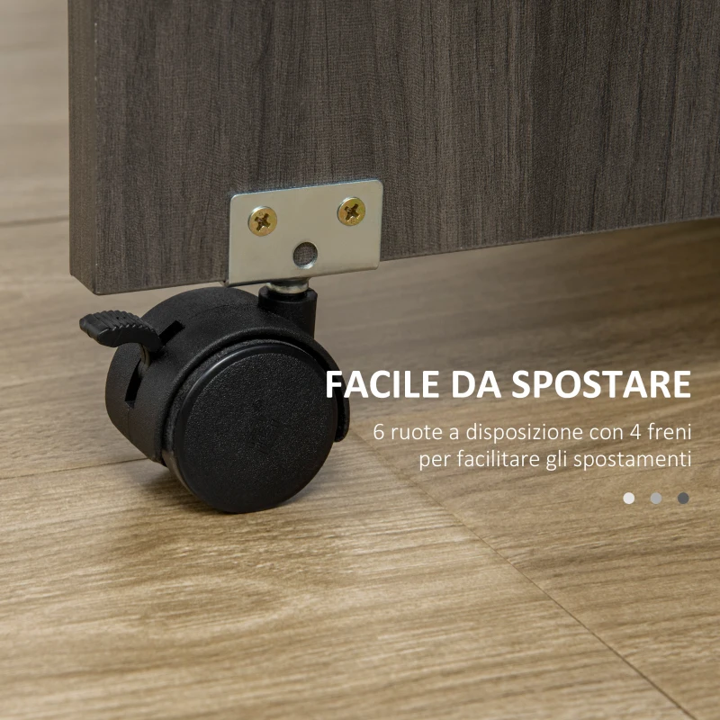 HOMCOM Tavolo Pieghevole con 2 Cassetti e Armadietto, 6 Rotelle e Freni, 120x60x76.5 cm, Grigio Legno e Roccia