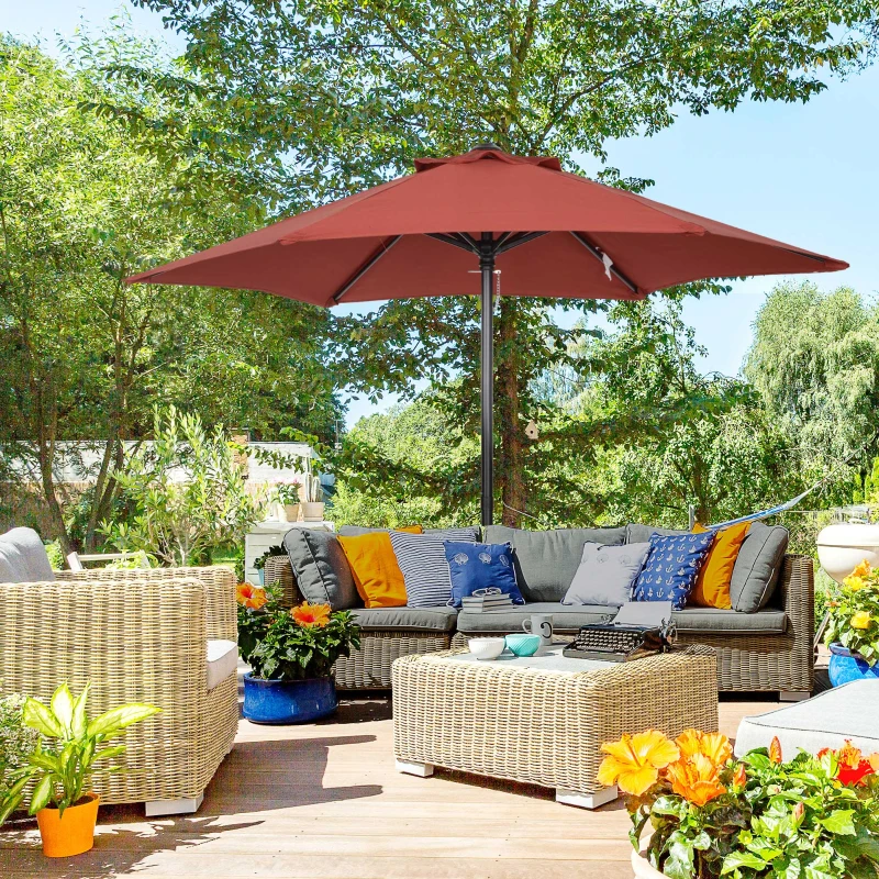 Outsunny Chapéu de Sol de Jardim Ø2x2 m Chapéu de Sol com Mastro de Alumínio Manivela Desmontável Terracota