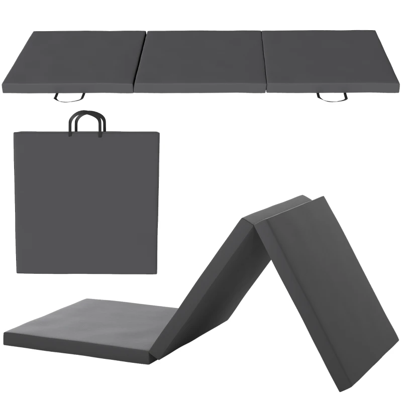 HOMCOM Tapis de gymnastique yoga pilates fitness pliable en 3 panneaux avec poignées revêtement synthétique 180 x 60 x 5cm gris