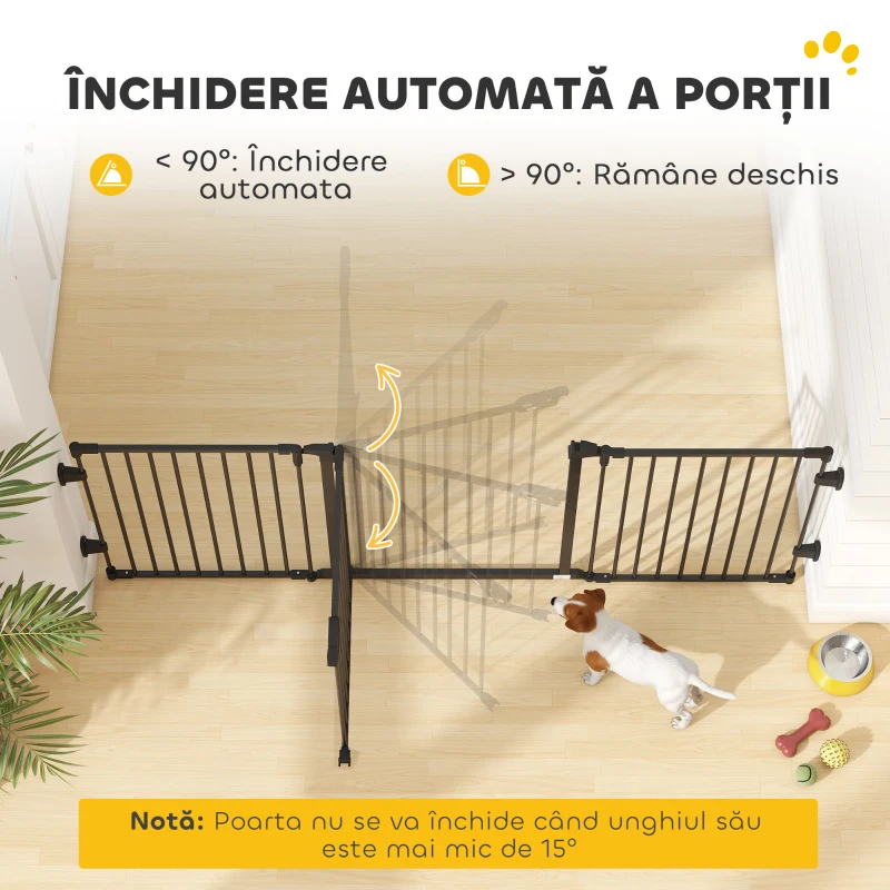 Pawhut Bariera Siguranta Pliabila – Neagra, Pentru Caini, inchidere Automata