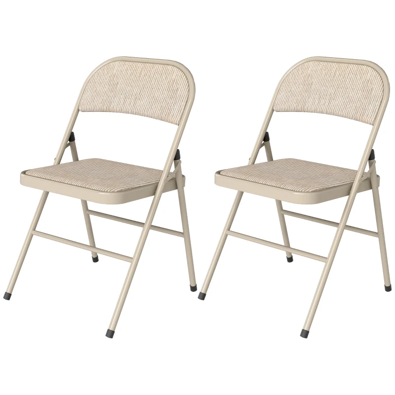 HOMCOM Jeu de 2 chaises pliantes rembourrées en lin synthétique avec dossier et structure en acier pour salon 45x46x78 cm Beige