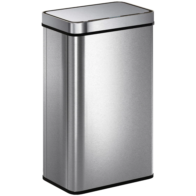 HOMCOM Cubo con sensor 60 L, tapa automática, acero inoxidable, uso versátil, color plateado