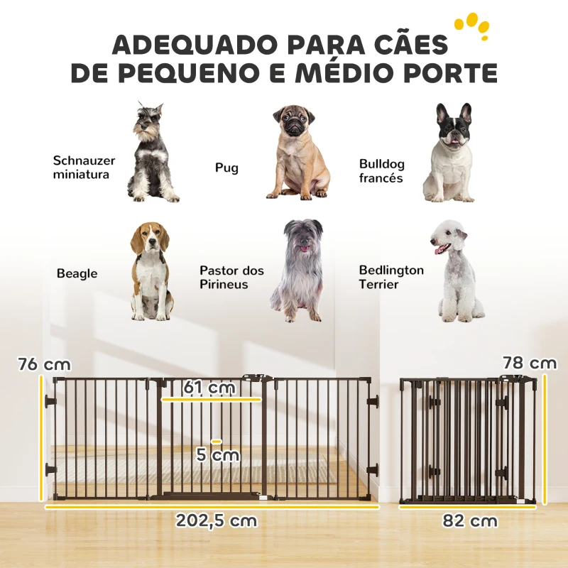 PawHut Barreira de Segurança para Cães Dobrável Barreira de Proteção para Lareira 202,5 cm com Porta para Escada Corredor Preto