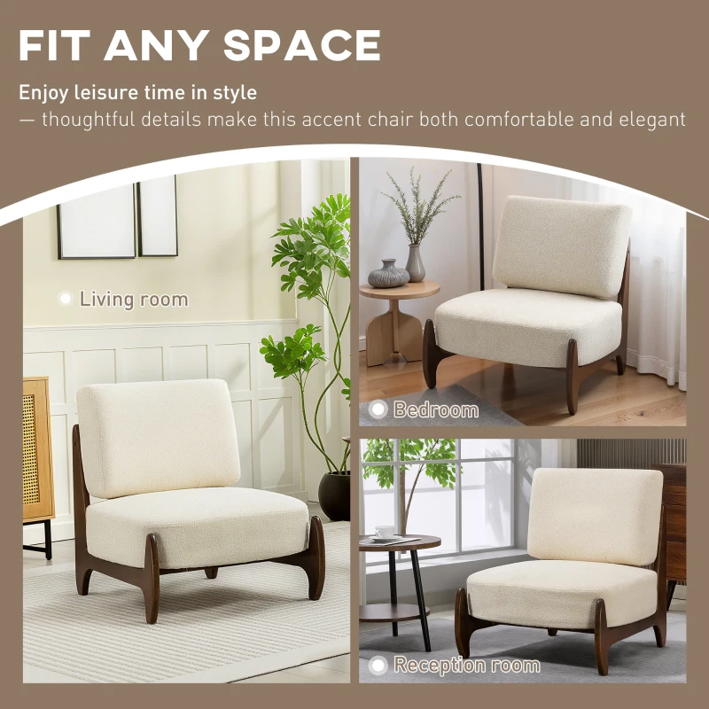 HOMCOM Poltrona da salotto in chenille, con cuscino spesso e seduta imbottita, 72 x 73,5 x 81 cm, Crema