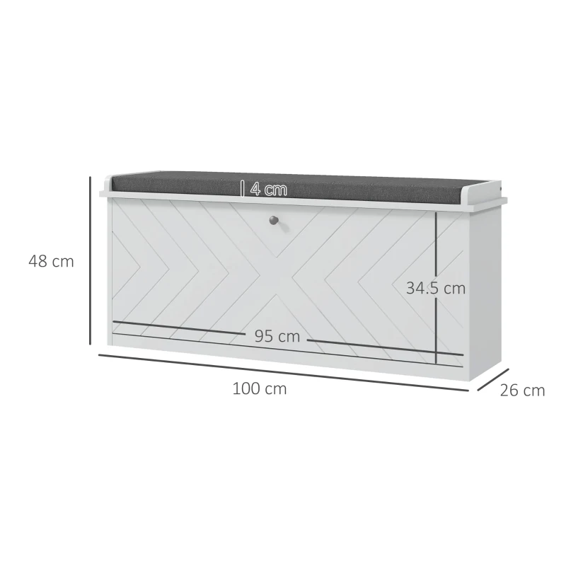 HOMCOM 10-Shoe Storage Bench, with Padded Top Seat - White/Grey