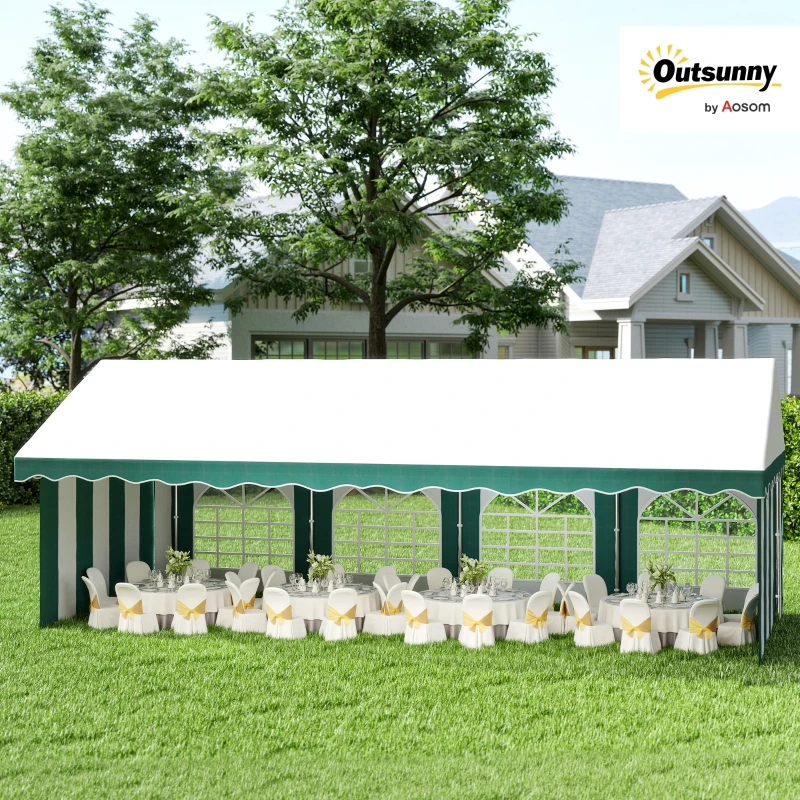 Outsunny 8 x 4m Garden Gazebo with Sides, Galvanised Marquee Party Tent with Eight Windows and Double Doors, for Parties, Wedding and Events