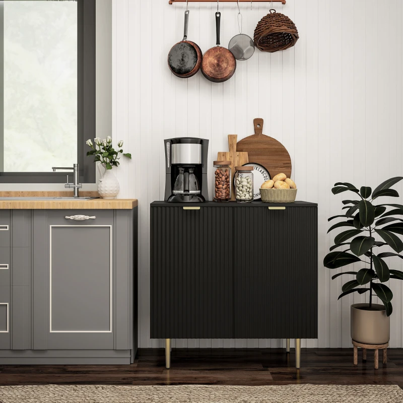 HOMCOM Küchenbuffet meuble de rangement mit 2 Türen verstellbares Regal erhöhte Metallfüße 80 x 40 x 80 cm schwarz