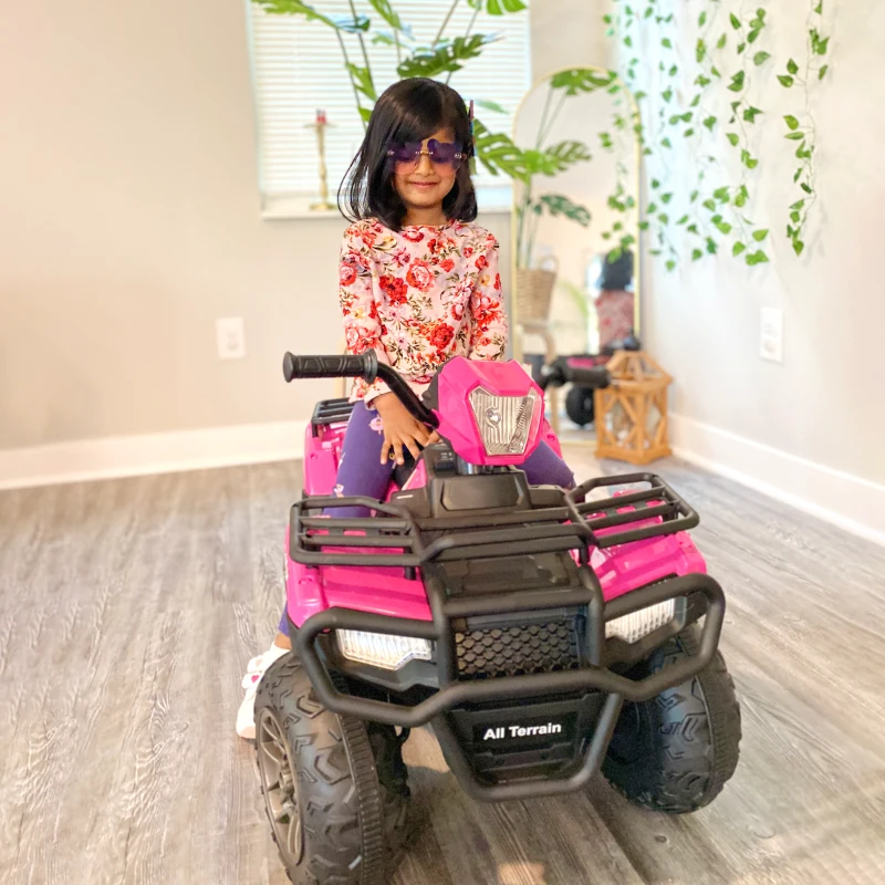 HOMCOM Quad électrique enfant 12V, voiture électrique enfants, double moteur, phares et musique, 88x45x50cm, rose(m-9)