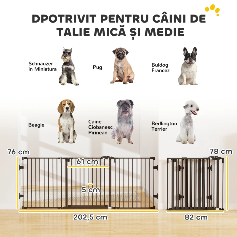 Pawhut Bariera Siguranta Pliabila – Neagra, Pentru Caini, inchidere Automata