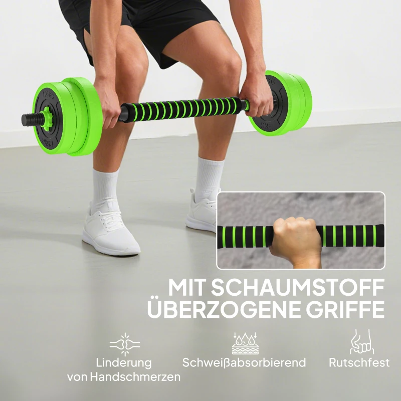 SPORTNOW 4 in 1 Hanteln Set 20 kg verstellbare Kurzhantel & Langhantel Kettlebell Liegestützgriffe Grün