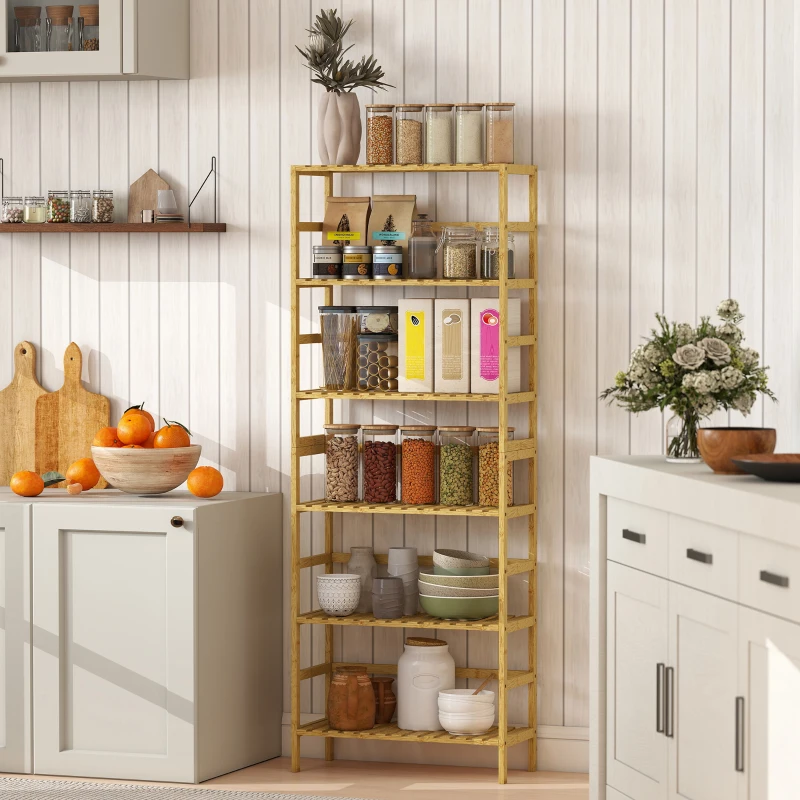 HOMCOM 6-tier bamboo shelf, adjustable shelves, freestanding storage shelf, natural wood