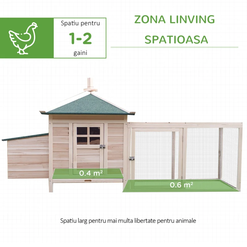 PawHut cuibar cu zona pentru alergat, lemn 196x76x97cm(m-4)