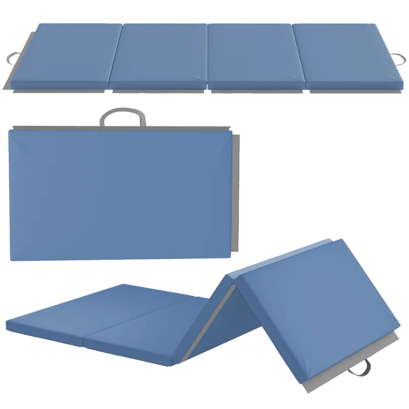 HOMCOM Tappetino fitness pieghevole in 4 con maniglie e rivestimento sintetico 180 x 80 x 5 cm Blu chiaro