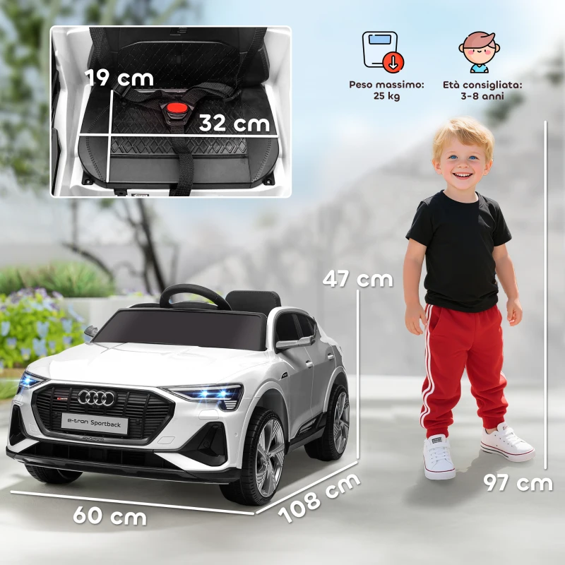 HOMCOM Macchina Elettrica per Bambini 12V con Telecomando, Velocità 3-8km/h, Luci e Musica, Età 3-5 Anni, Bianco
