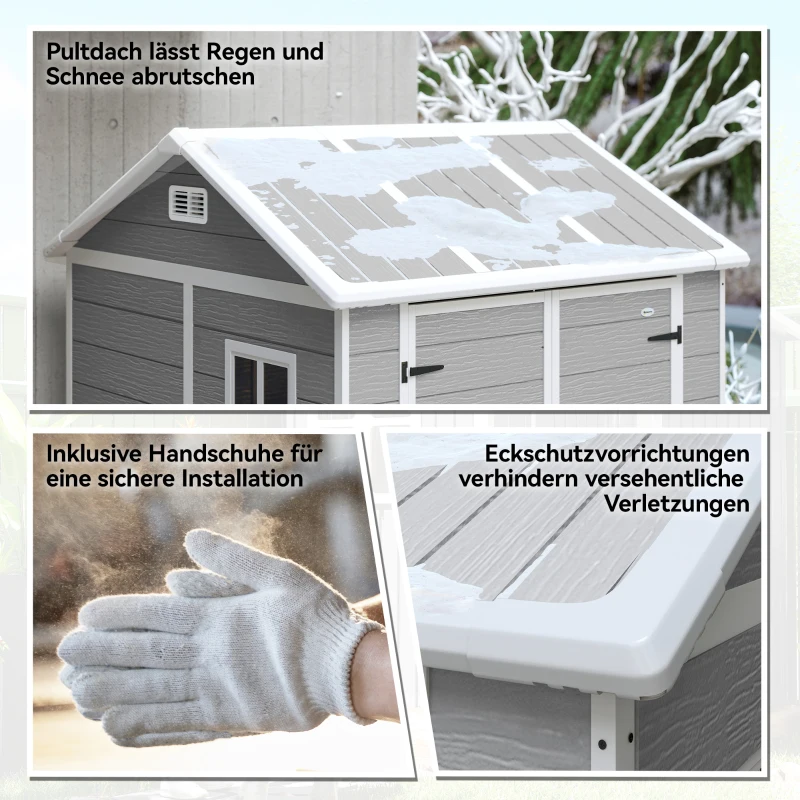 Outsunny Gartenhaus, Gartenschuppen mit Fenster, verschließbare Tür, Kunststoff, Grau(m-9)