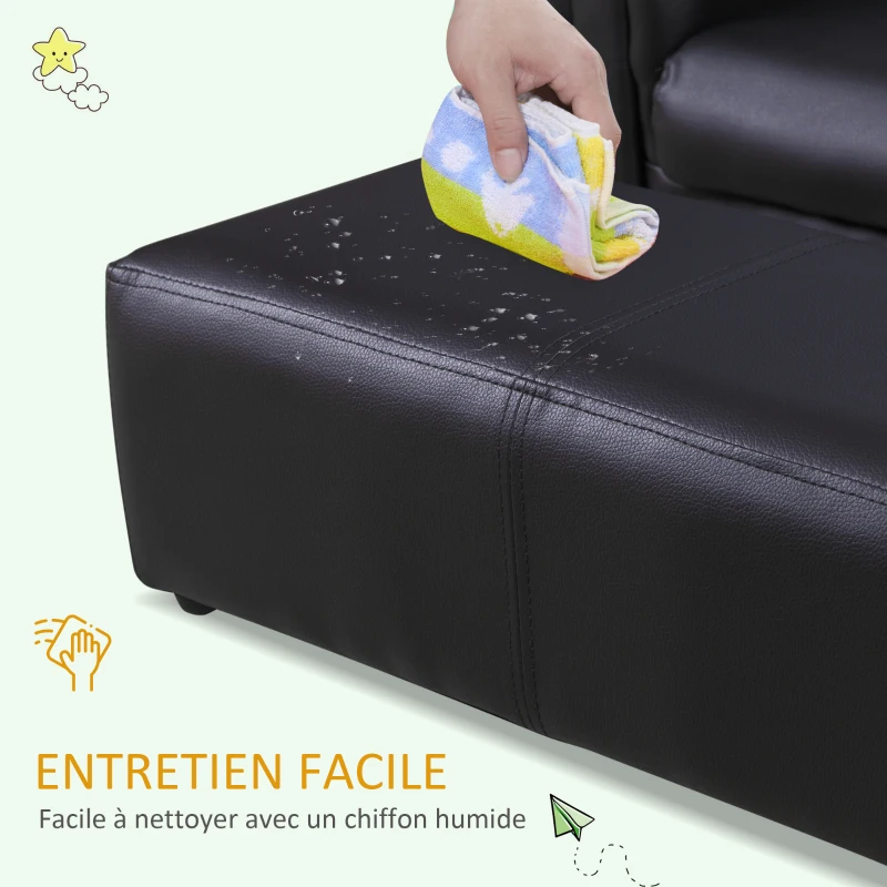 HOMCOM Canapé et Pouf Design Contemporain pour Enfants à partir de 3 Ans Noir