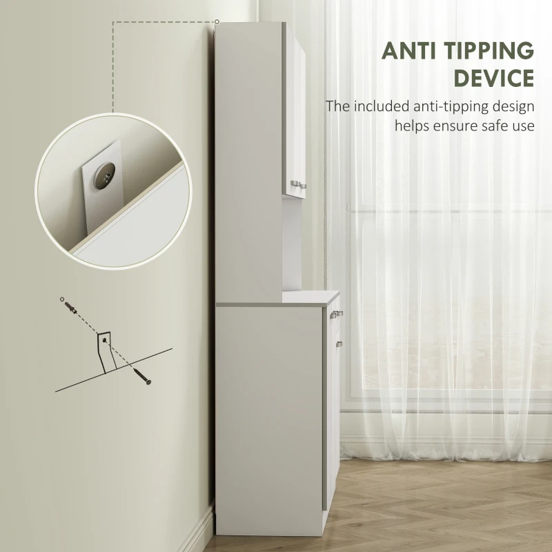 HOMCOM Kitchen Cupboard, Freestanding Kitchen Storage Cabinet with 6 Doors, Drawer, Adjustable Shelves and Open Countertop for Dining Room, White