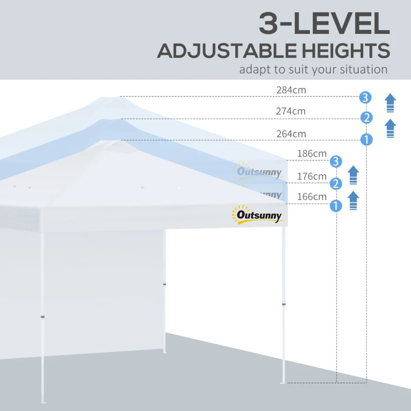 Outsunny 3x3(M) Pop Up Gazebo with 1 Side and Roller Bag, Height Adjustable Party Tent Event Shelter for Garden, Patio, White
