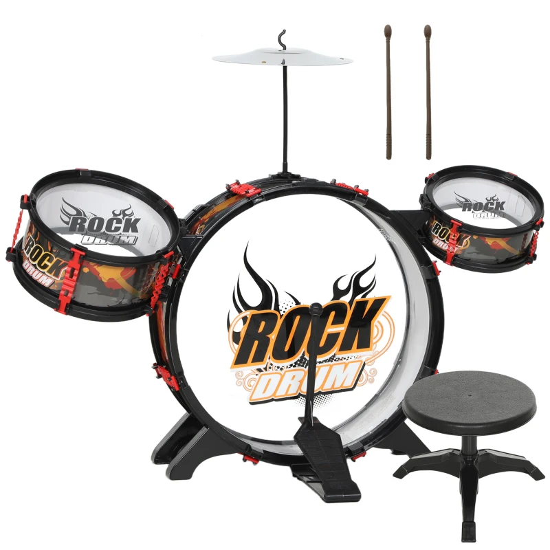 AIYAPLAY Set de Batterie Jouet pour Enfants avec Tabouret, Jeu Musical pour Enfants 3-6 Ans, Noir