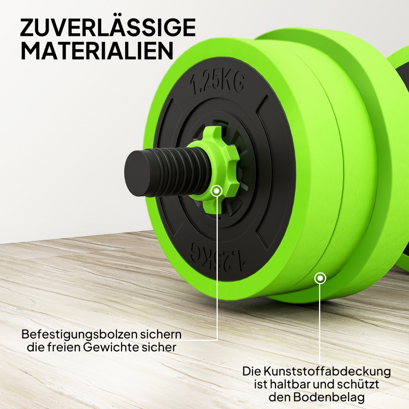SPORTNOW 4 in 1 Hanteln Set 20 kg verstellbare Kurzhantel & Langhantel Kettlebell Liegestützgriffe Grün