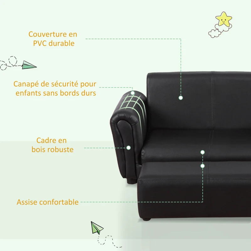 HOMCOM Canapé et Pouf Design Contemporain pour Enfants à partir de 3 Ans Noir