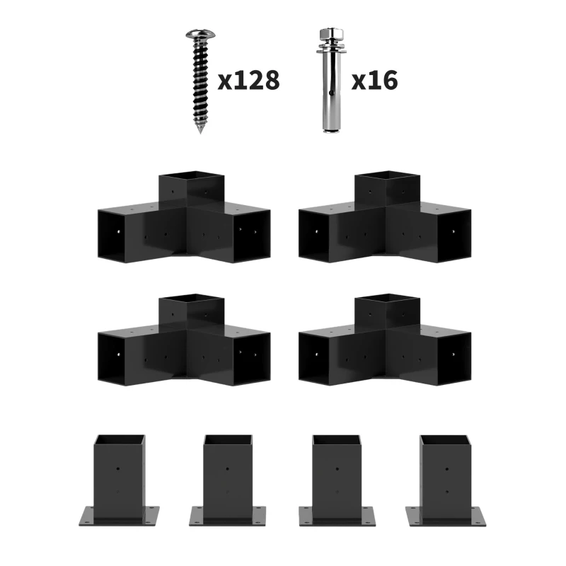 Outsunny Pergola Kit, DIY Pergola Brackets with 3-Way Pergola Corner Brackets and Post Base for 4" x 4" (Actual 3.6" x 3.6") Lumber, 8 PCS Includes Screws