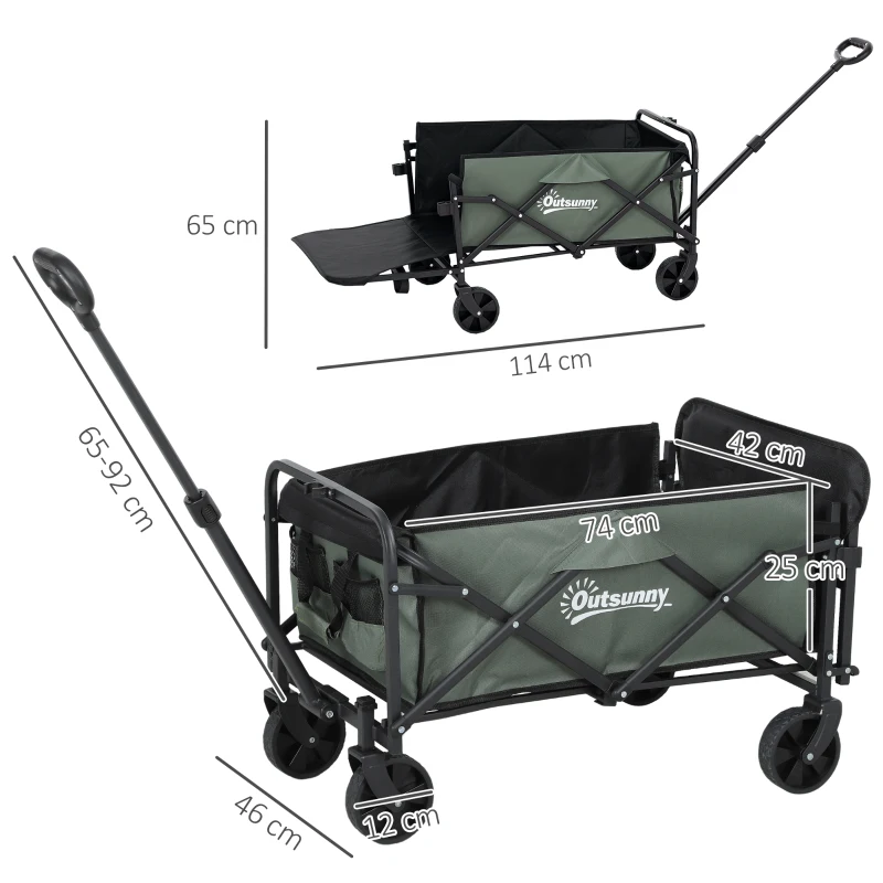 Outsunny Gartenwagen 90 kg belastbar, klappbar Transportwagen mit herausnehmbare Plane, Griff, Rädern 72 Liter Grün