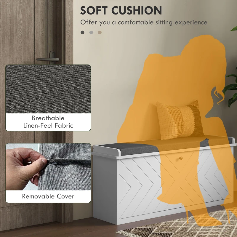 HOMCOM 10-Shoe Storage Bench, with Padded Top Seat - White/Grey