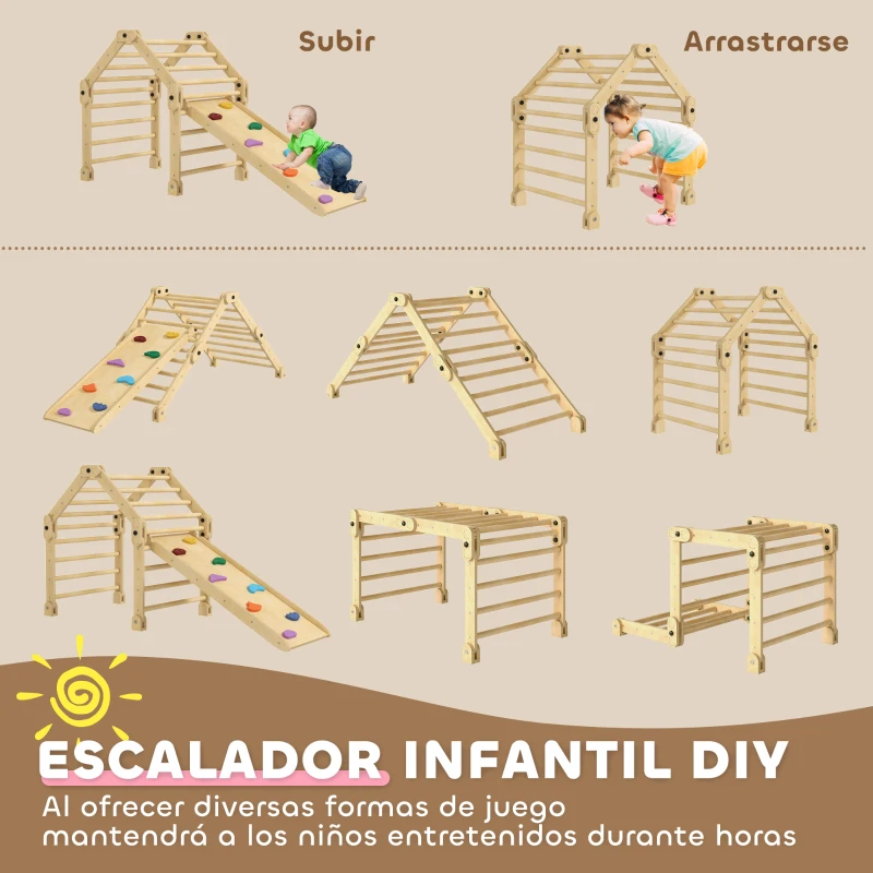AIYAPLAY Escalada para Niños de 18-48 Meses 3 en 1 con Rampa para Deslizarse o Escalar 175x70x89 cm Multicolor