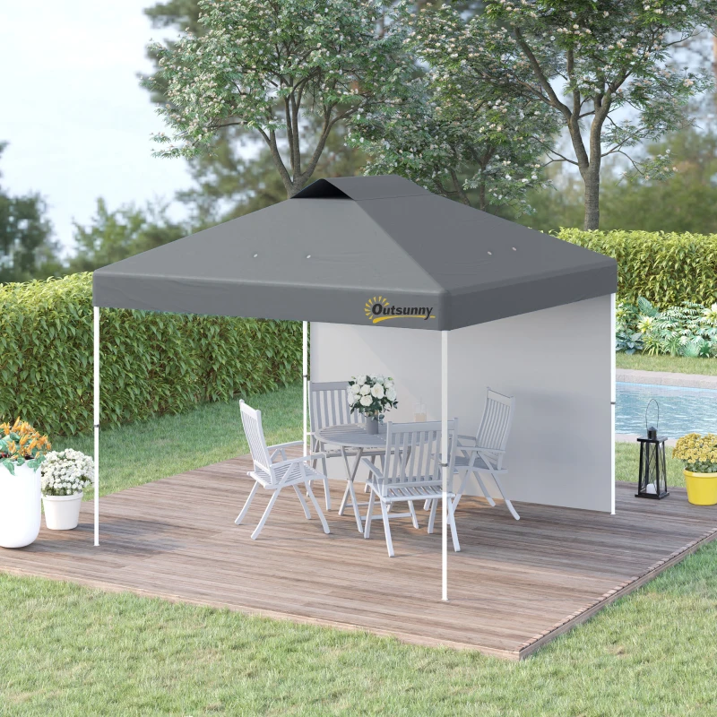 Outsunny 3x3(M) Pop Up Gazebo with 1 Side and Roller Bag, Height Adjustable Party Tent Event Shelter for Garden, Patio, Grey