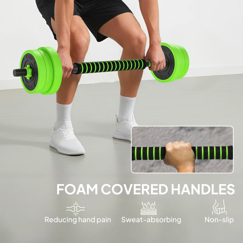 SPORTNOW 20kg Four-In-One Adjustable Weight Dumbbells Set, Barbell, Kettlebell, Push Up Stand - Green