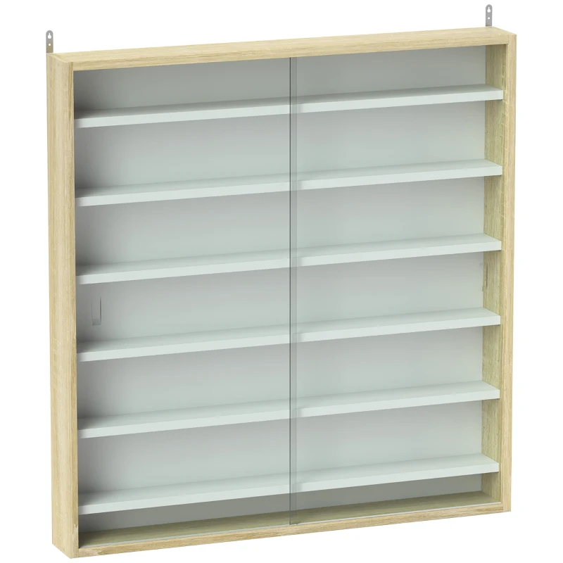 HOMCOM Vitrina para colecciones vitrina mural 80 x 9,5 x 83 cm 6 estantes regulables en altura 2 puertas correderas de vidrio