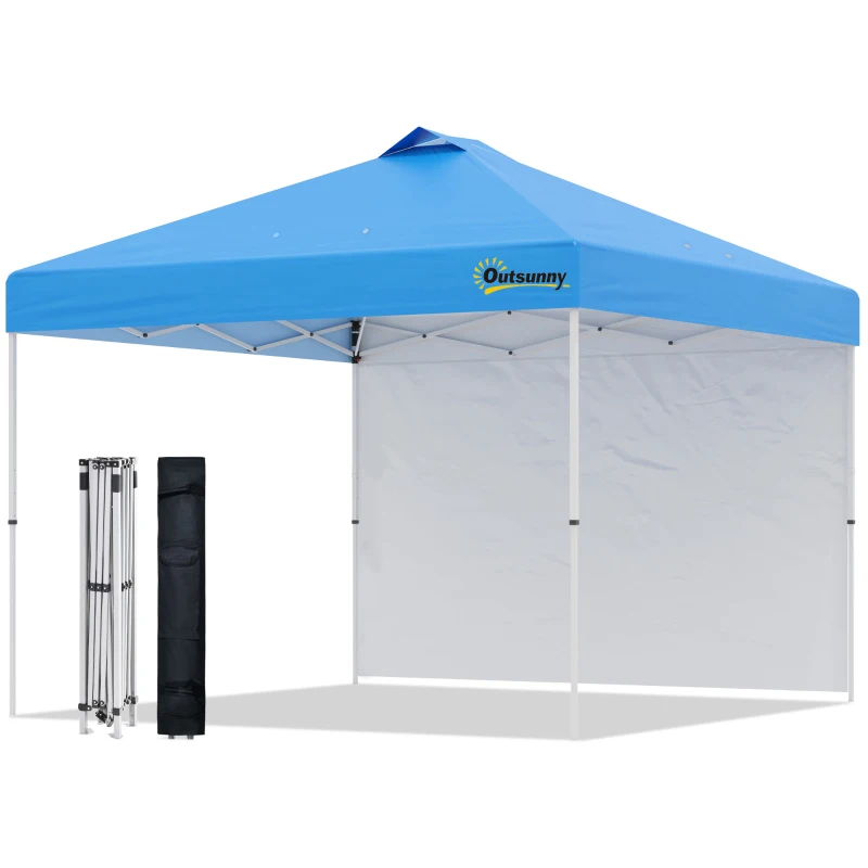 Outsunny 3x3(M) Pop Up Gazebo with 1 Side and Roller Bag, Height Adjustable Party Tent Event Shelter for Garden, Patio, Blue