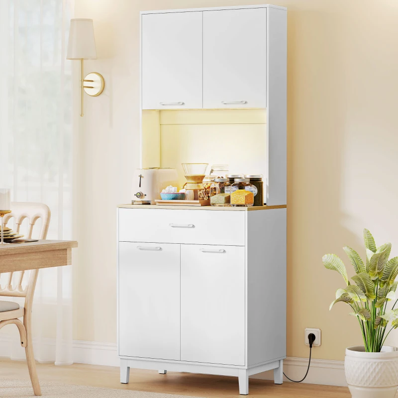 HOMCOM Moderne Anrichte mit LED, Steckdosen und USB, 2 Schränke und Schublade, 71x40x180 cm, Weiß