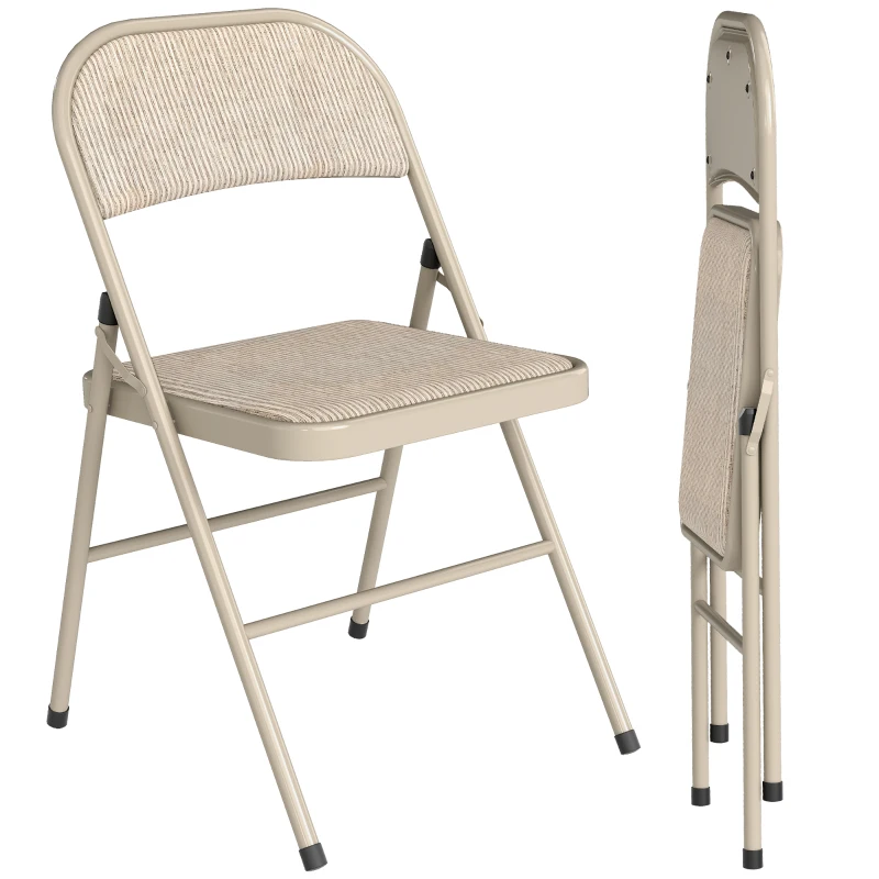 HOMCOM Jeu de 2 chaises pliantes rembourrées en lin synthétique avec dossier et structure en acier pour salon 45x46x78 cm Beige