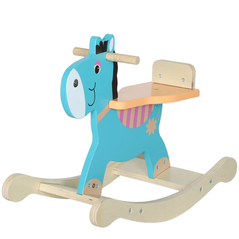 AIYAPLAY Caballo mecedor con forma de asno para niños con base ancha, en madera, 59x27x43 cm, Verde oscuro y naranja