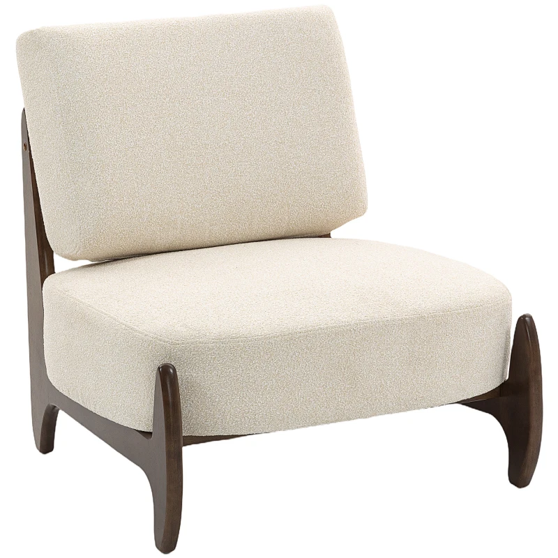 HOMCOM Chenille-Wohnzimmersessel, komfortabler Schlafzimmersessel, dickes Kissen, gepolsterte Sitzfläche, 72 x 73,5 x 81 cm, Creme